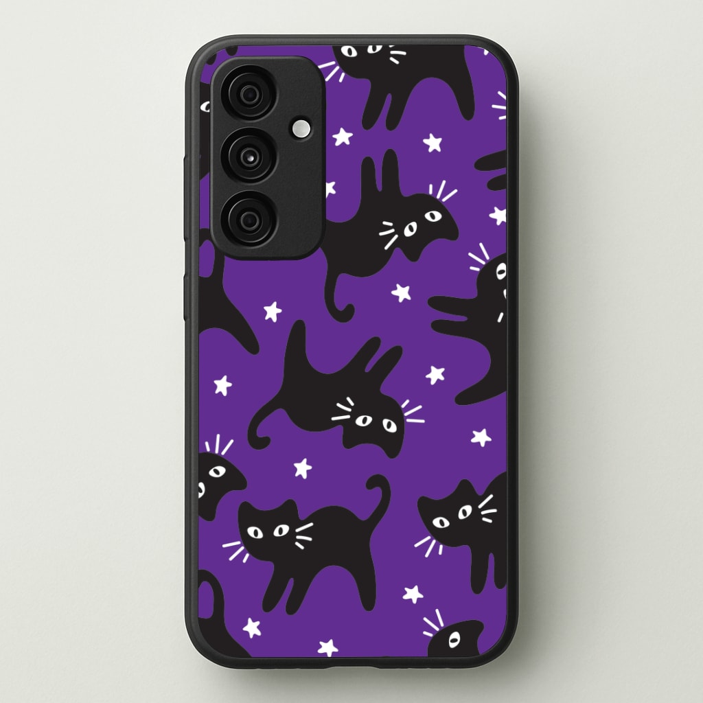 Cartoon Black Cats And Stars Pattern Galaxy A55 Case