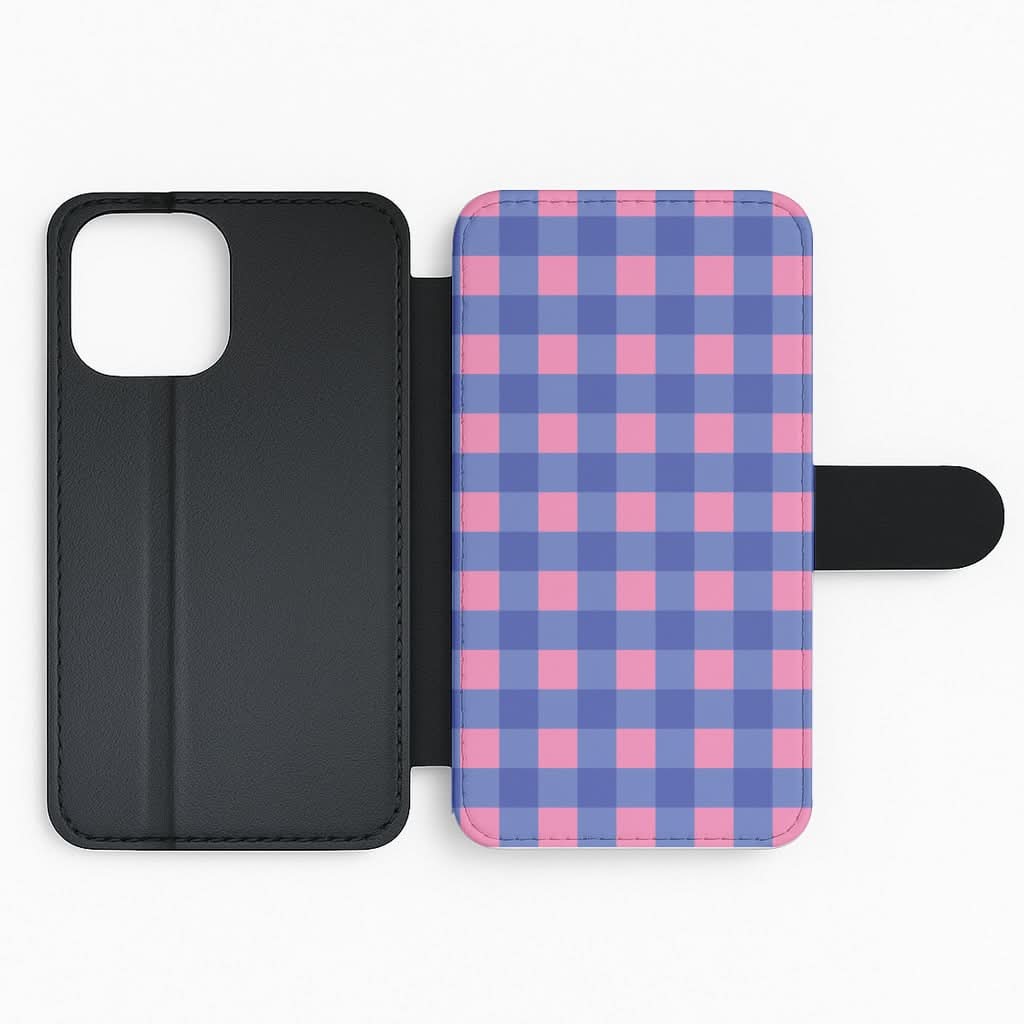 Pink And Blue Checkered Pattern Flip Phone Case