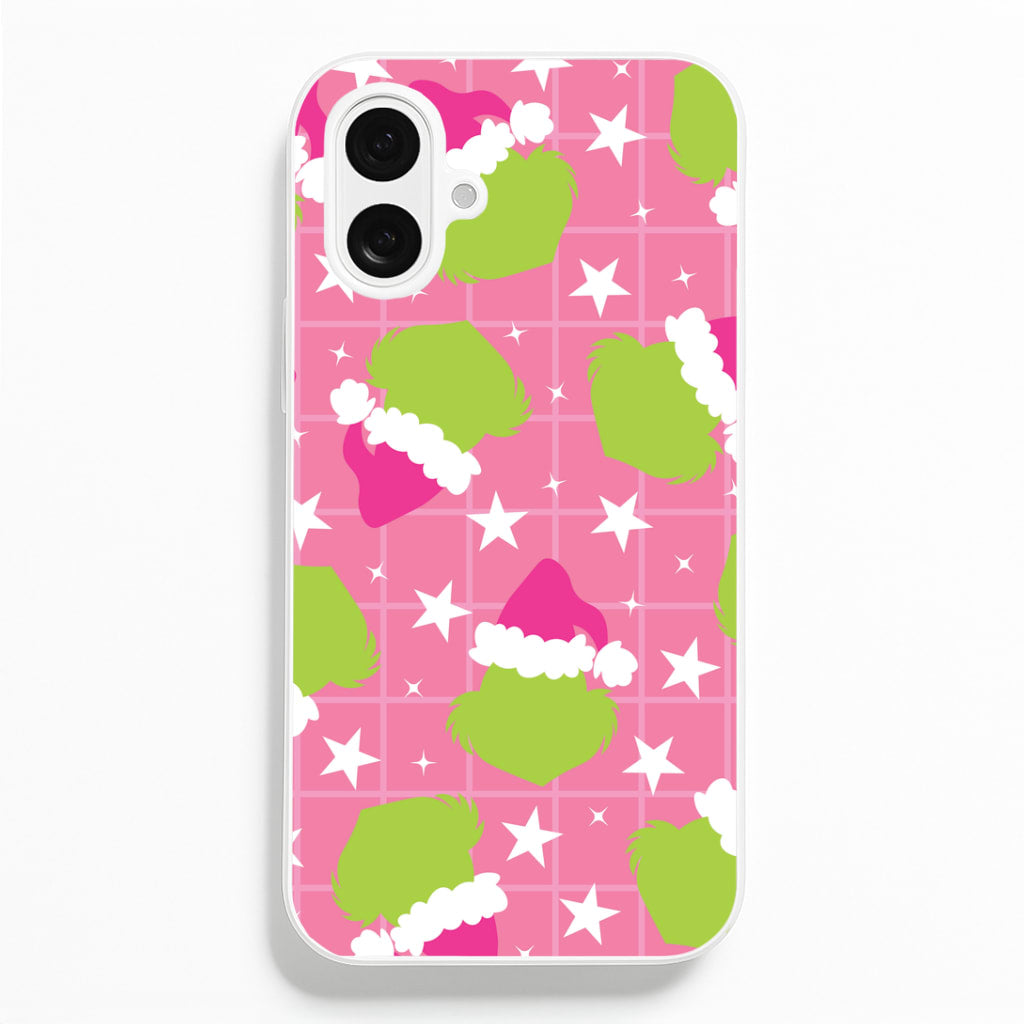 Pink Green Creature Xmas Pattern iPhone 16 Plus Case