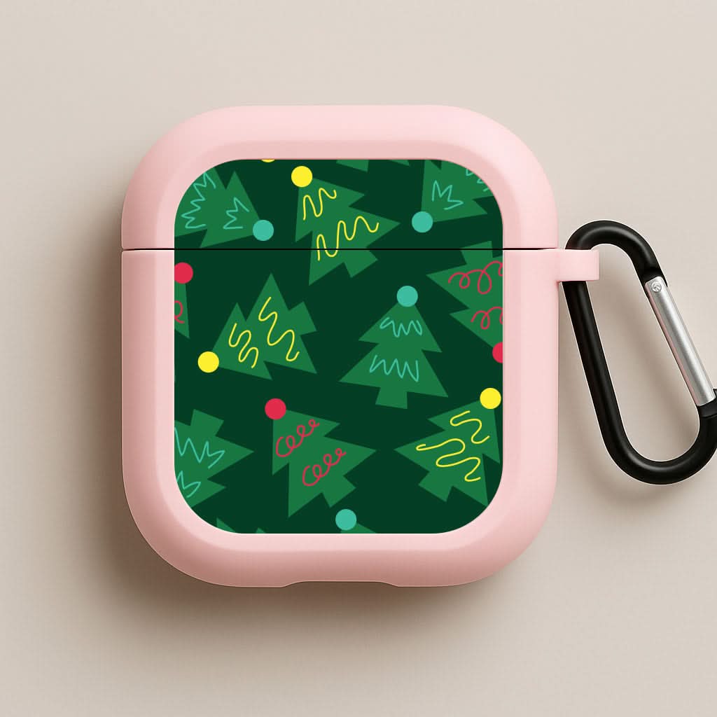 Abstract Christmas Trees Pattern Pink AirPods Case