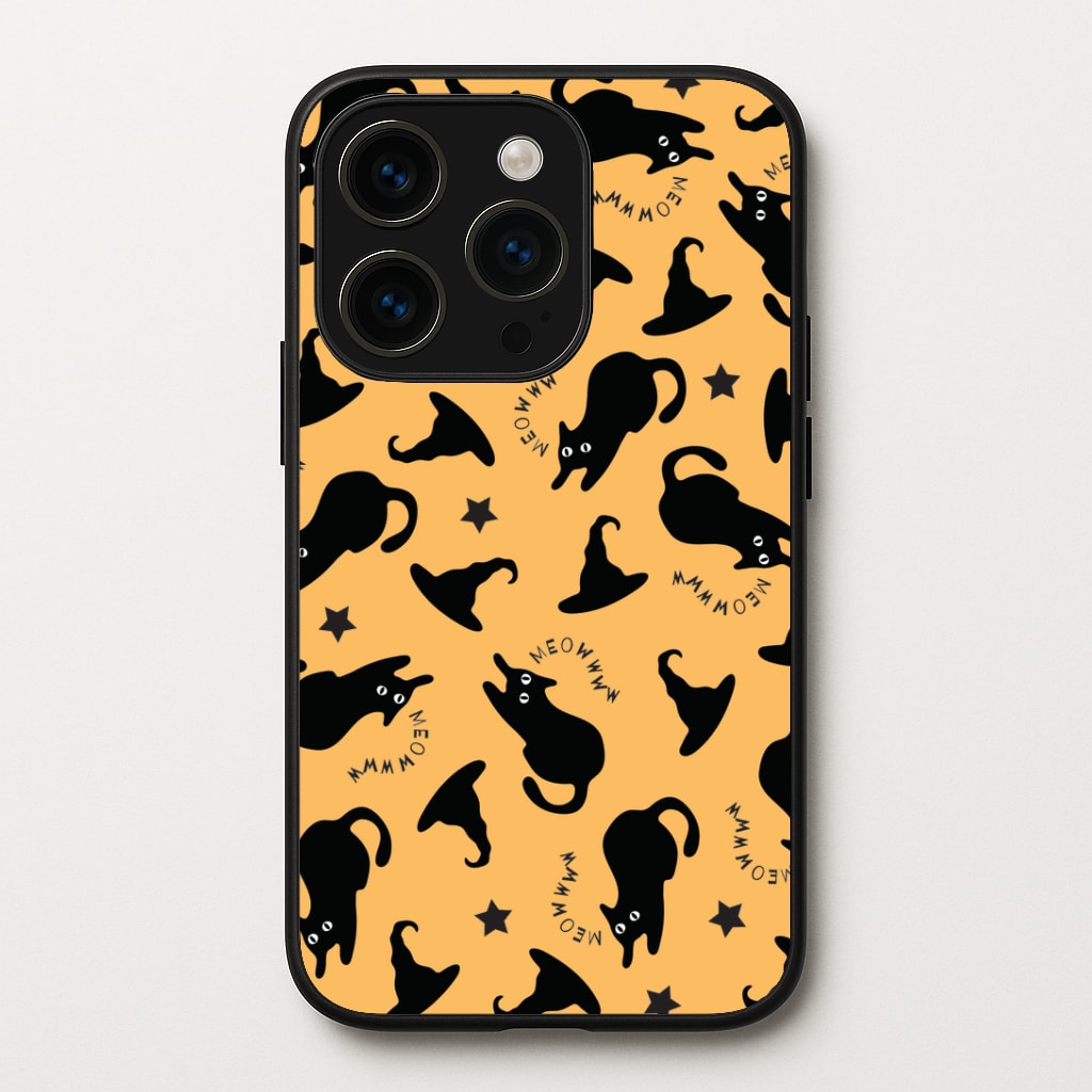 Black Cat And Hats Pattern iPhone 15 Pro Case