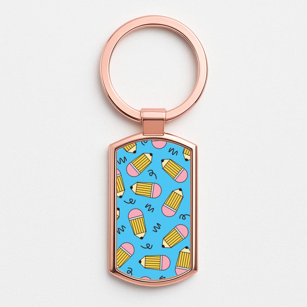 Pencils And Scribbles Pattern Rose Gold Keyring