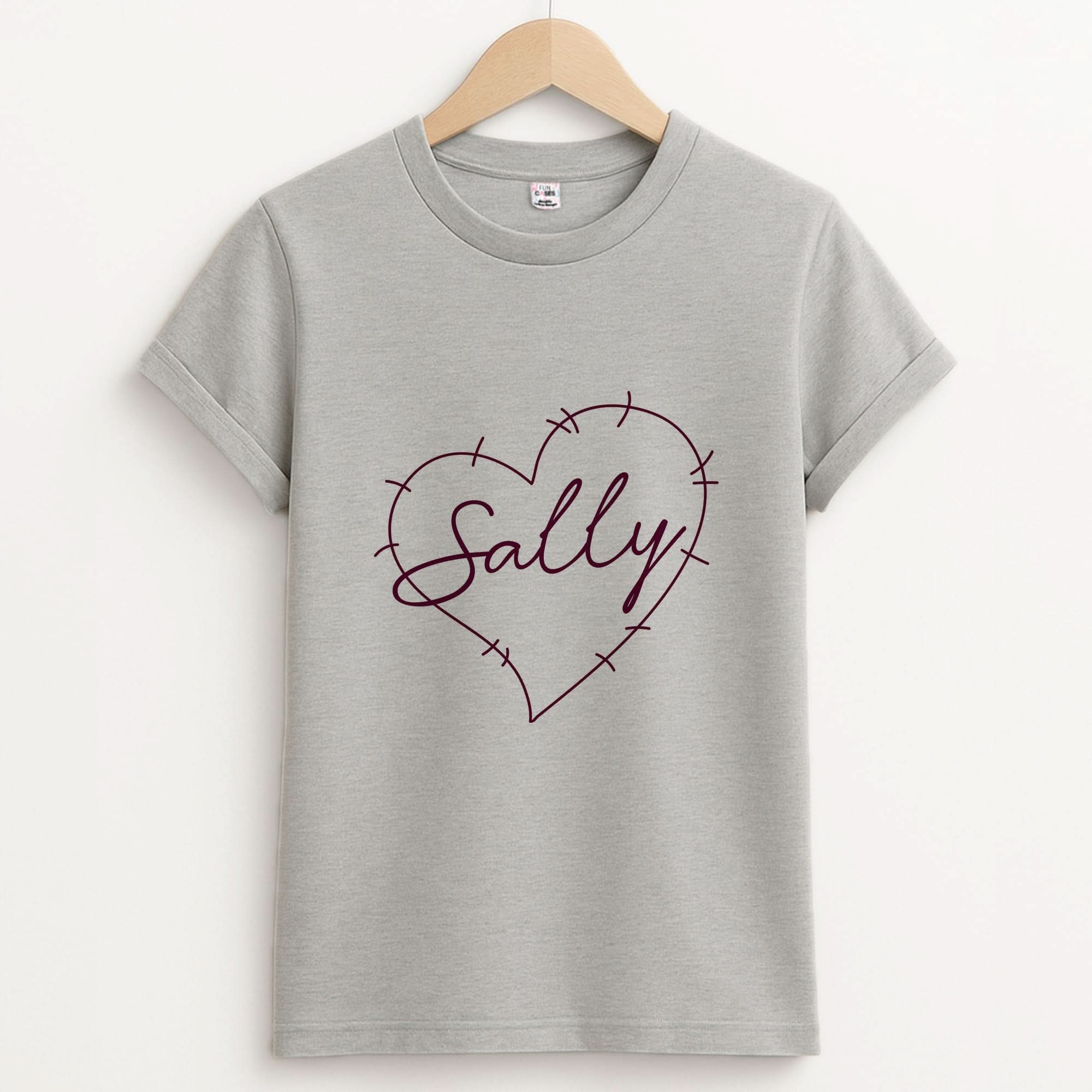 Stitched Heart Sally Unisex Grey T-Shirt