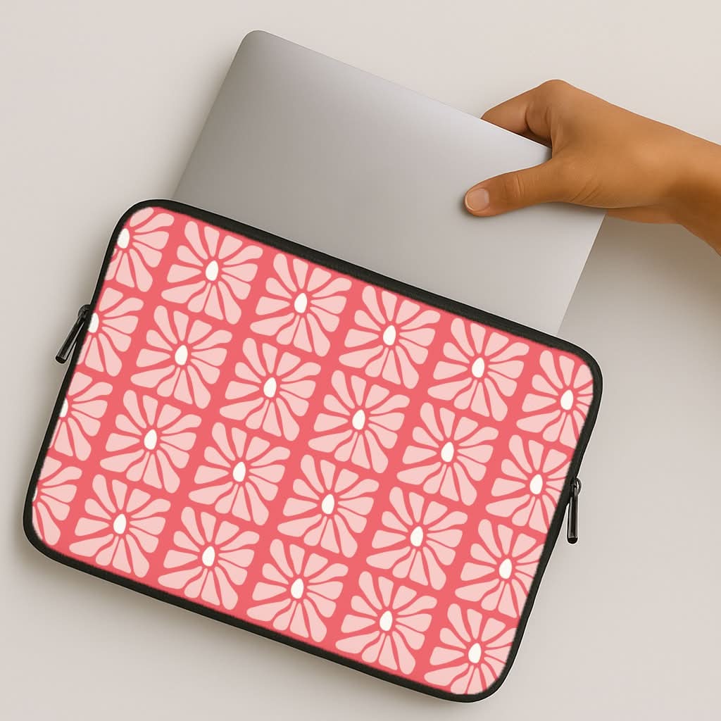 Square Abstract Flowers Pink MacBook Cover