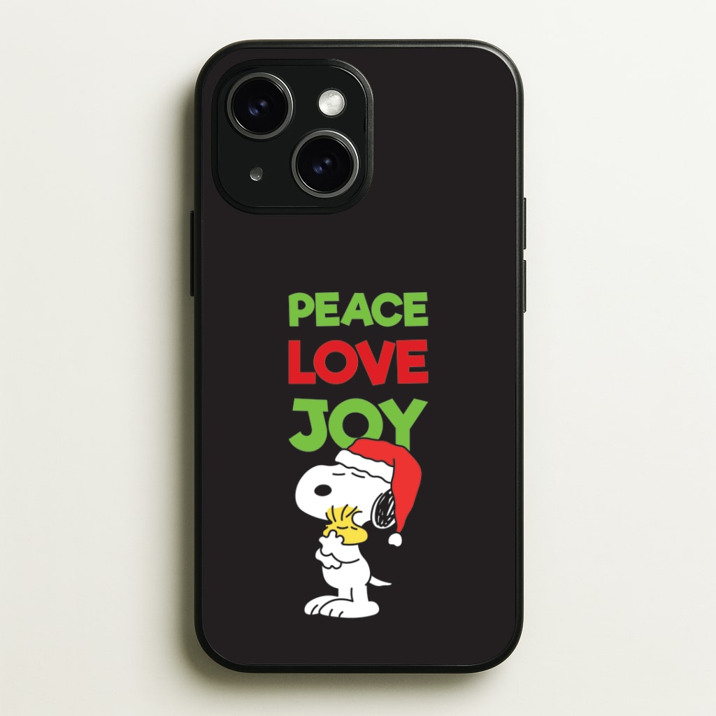 Peace, Love, Joy Christmas Cartoon Beagle iPhone 15 Plus Case
