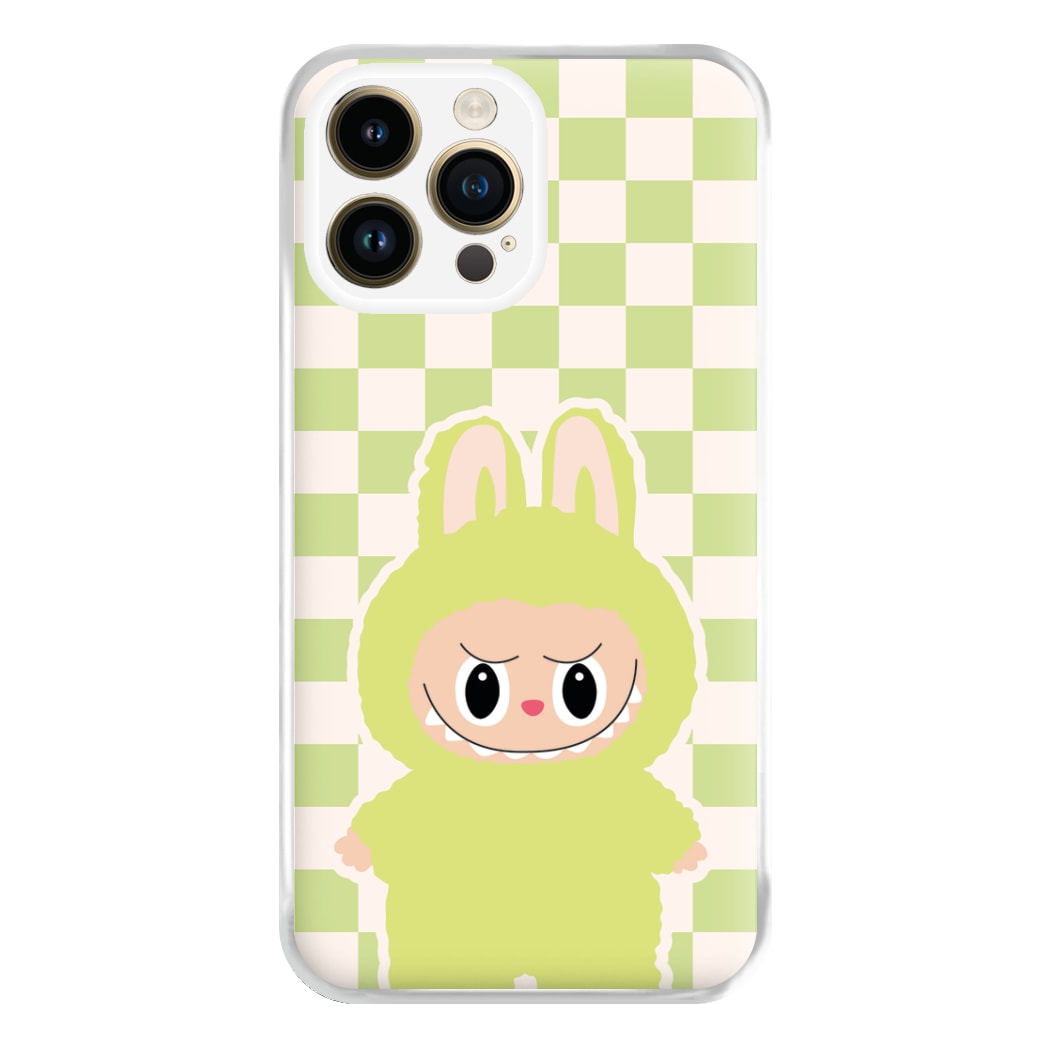 Checkered Cute Green Monster iPhone 15 Pro Max Case