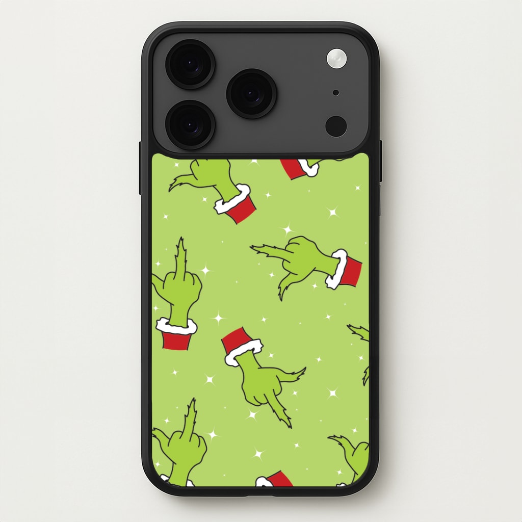Green Middle Finger Christmas Pattern iPhone 17 Pro Case