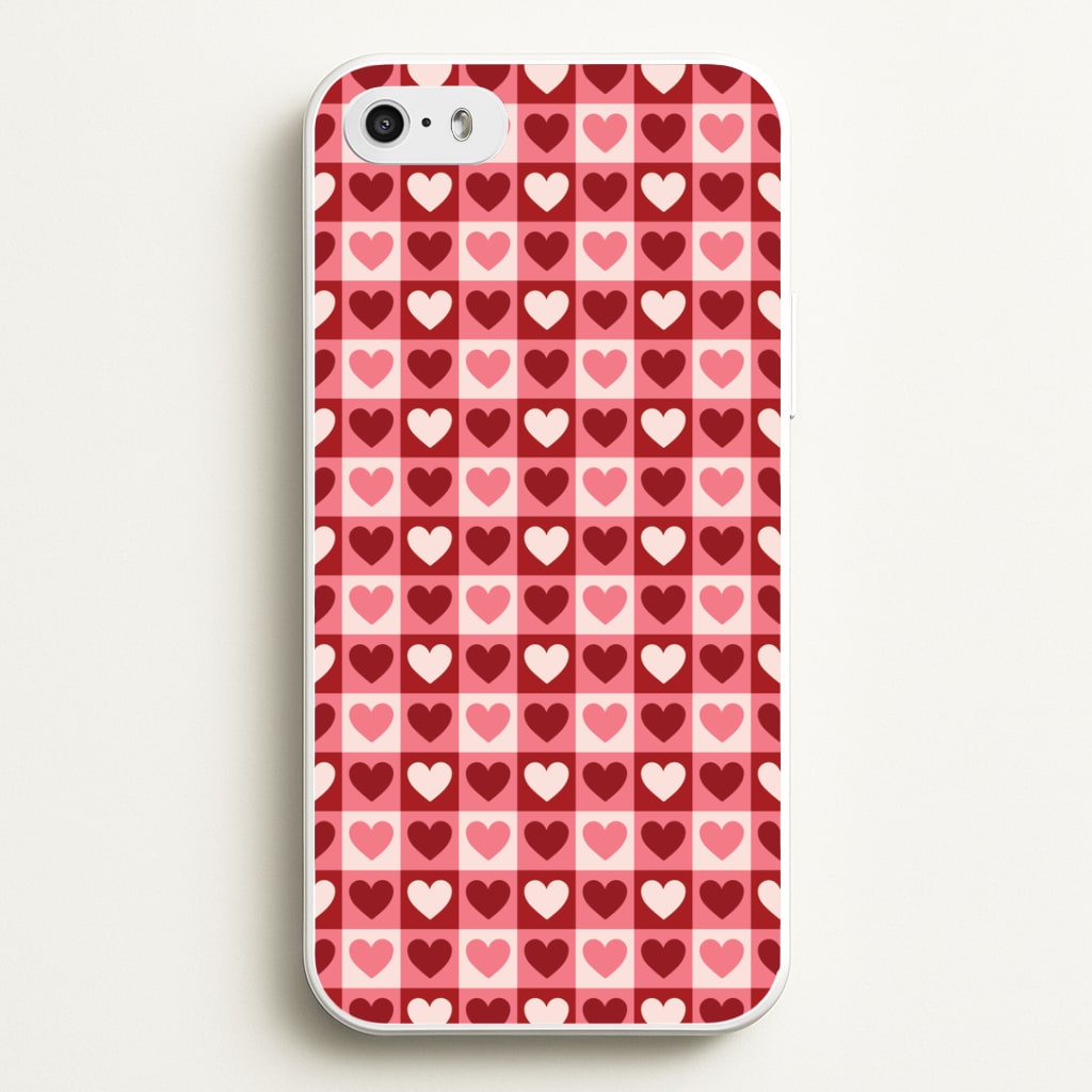 Pink Tartan Love Hearts Pattern iPhone 5 / 5s / SE 2016 Case