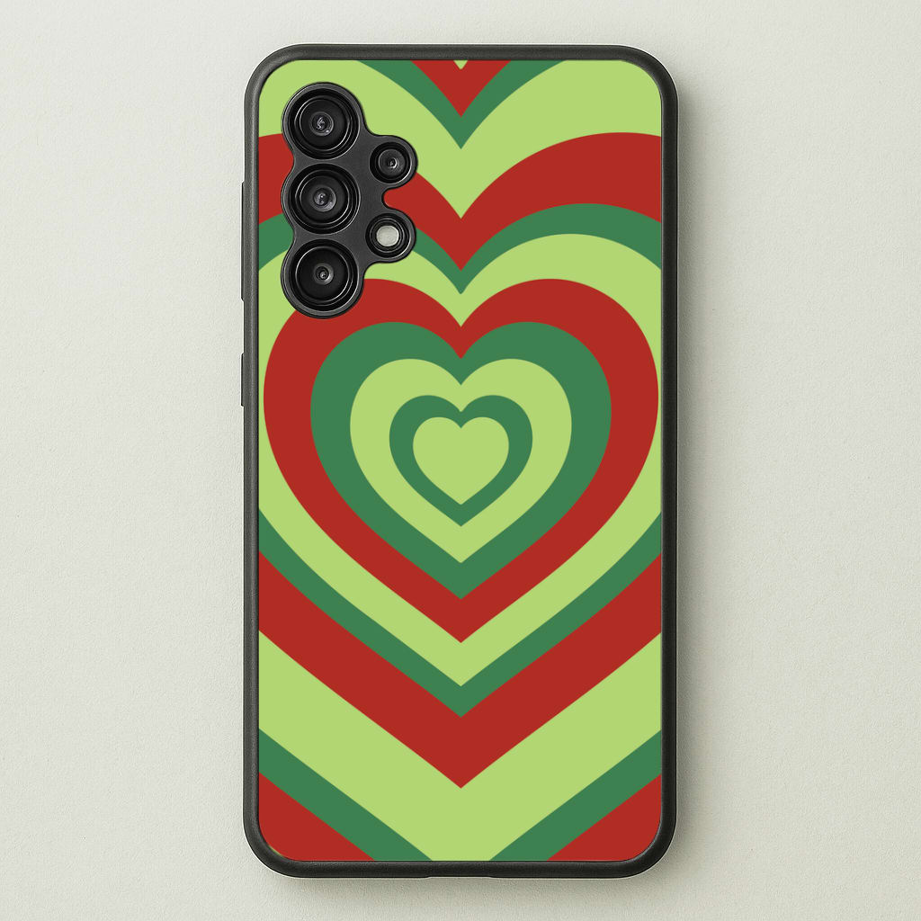 Red And Green Trippy Heart Christmas Pattern Galaxy A13 Case