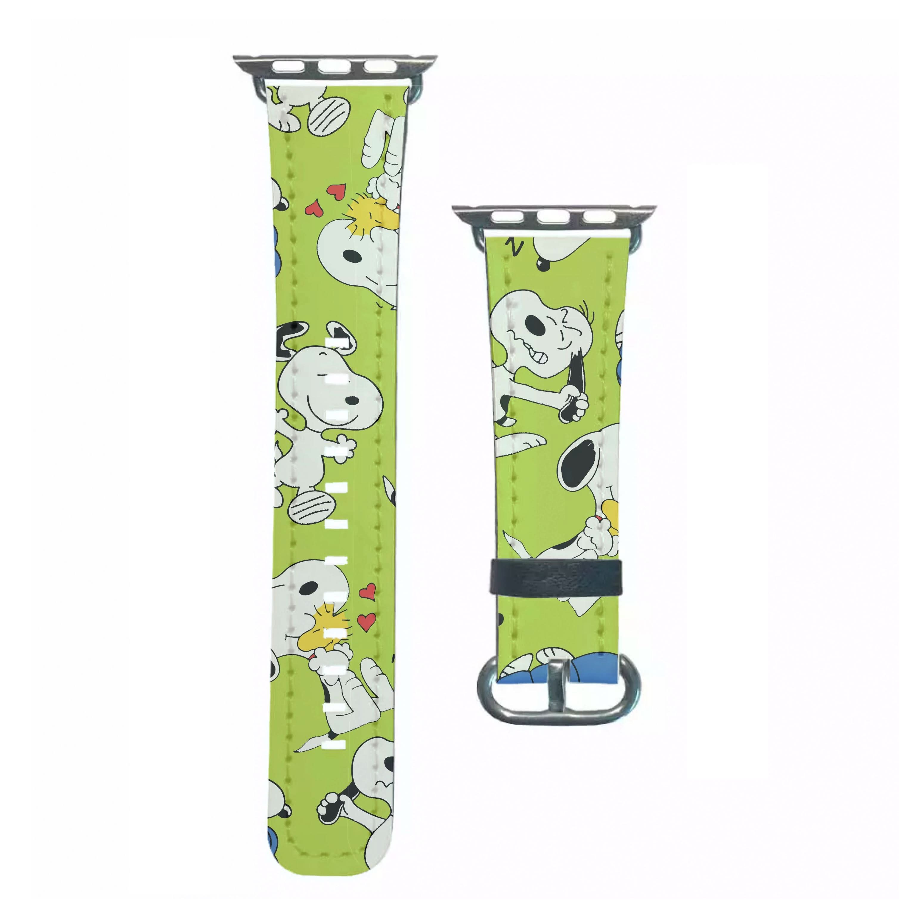 Lime Green Cartoon Beagle Pattern Apple Watch Strap