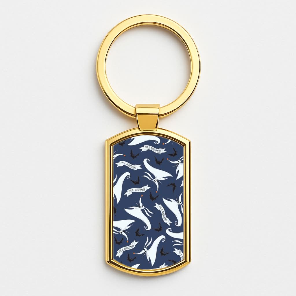 Skeleton Dog And Bats Pattern Gold Keyring