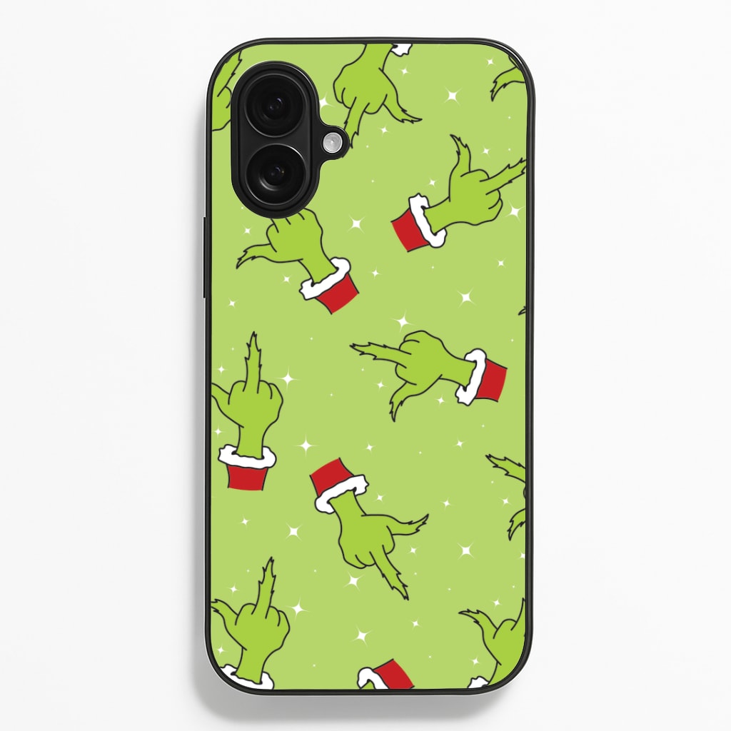 Green Middle Finger Christmas Pattern iPhone 16 Plus Case
