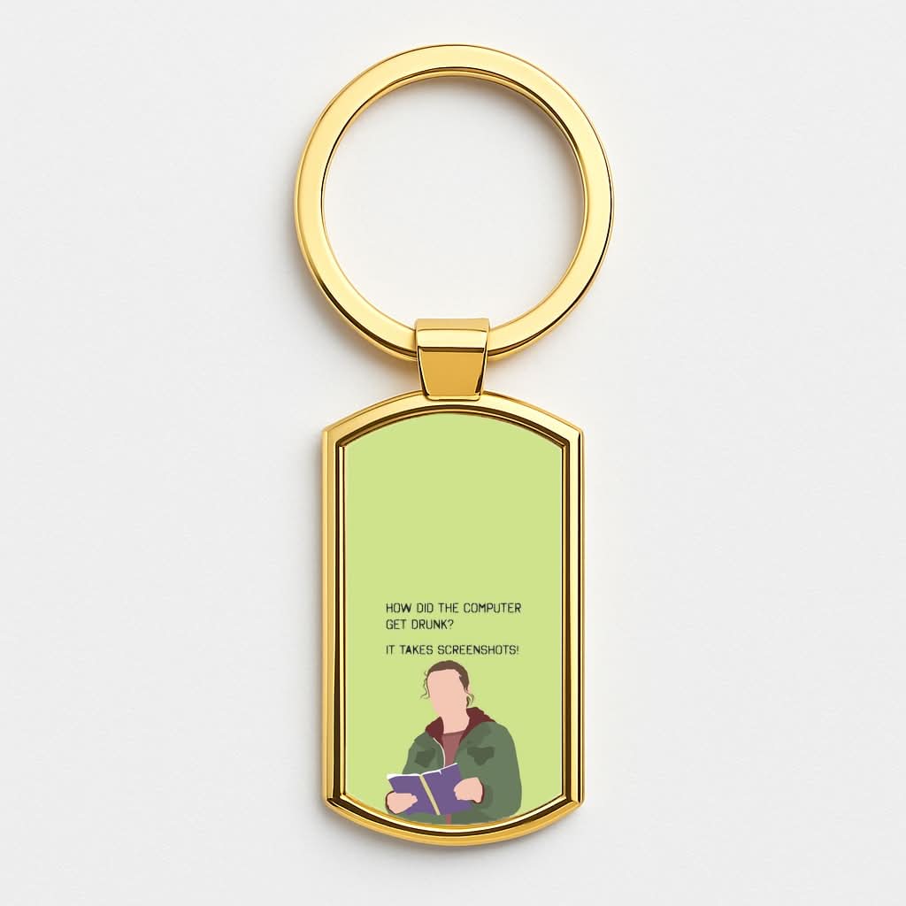 How Did The Computer Get Drunk? Gold Keyring