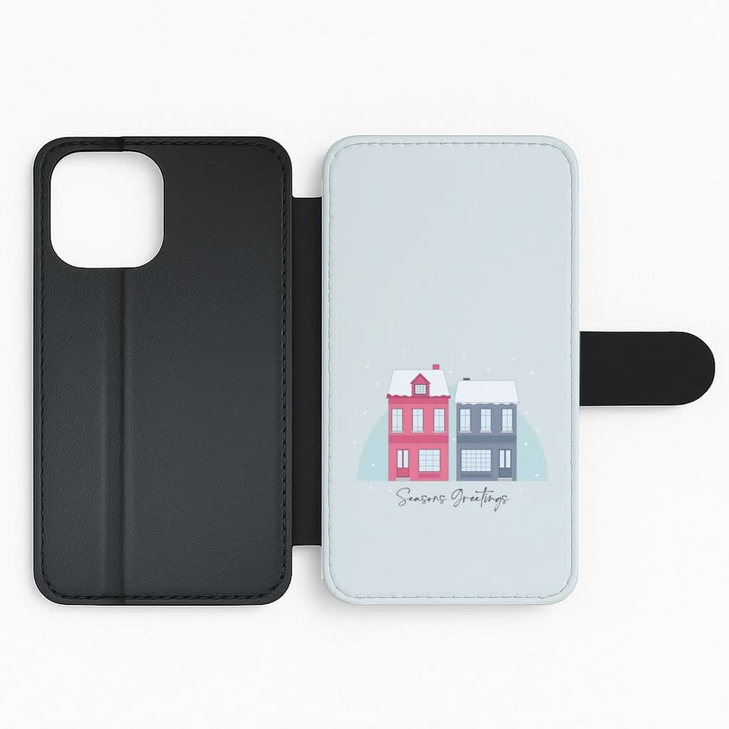 Seasons Greetings Winter Townhouses Flip Phone Case