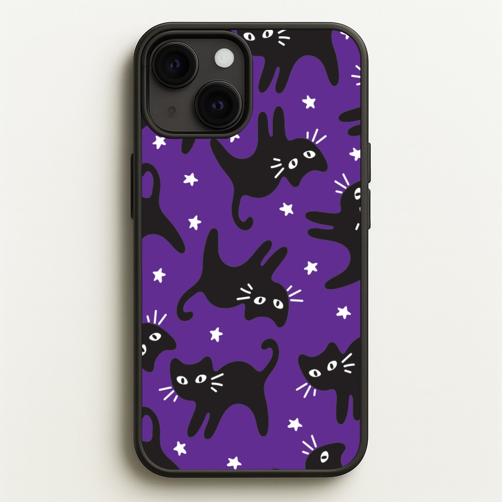 Cartoon Black Cats And Stars Pattern iPhone 13 Case