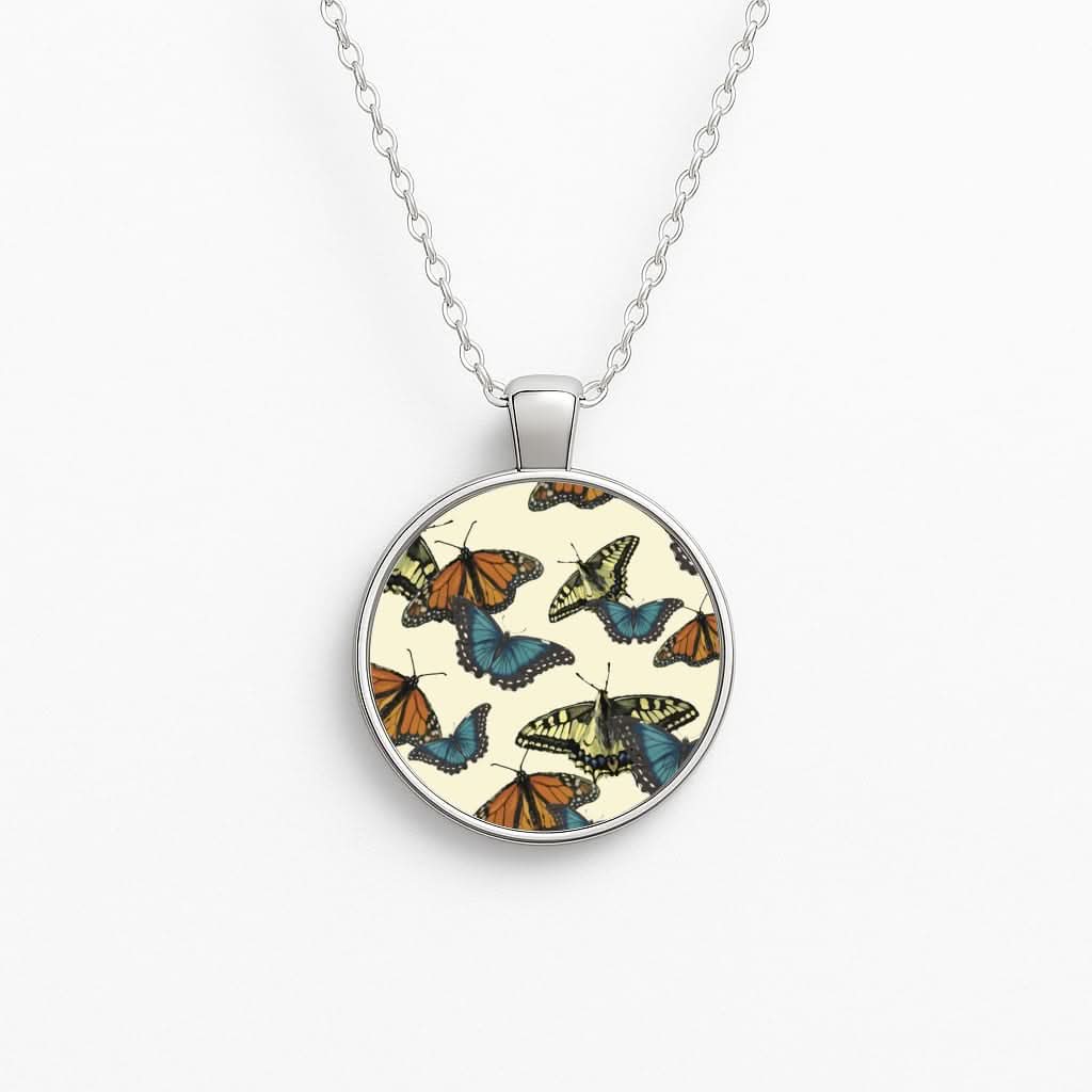 Butterfly Assortment Pattern Circle Necklace