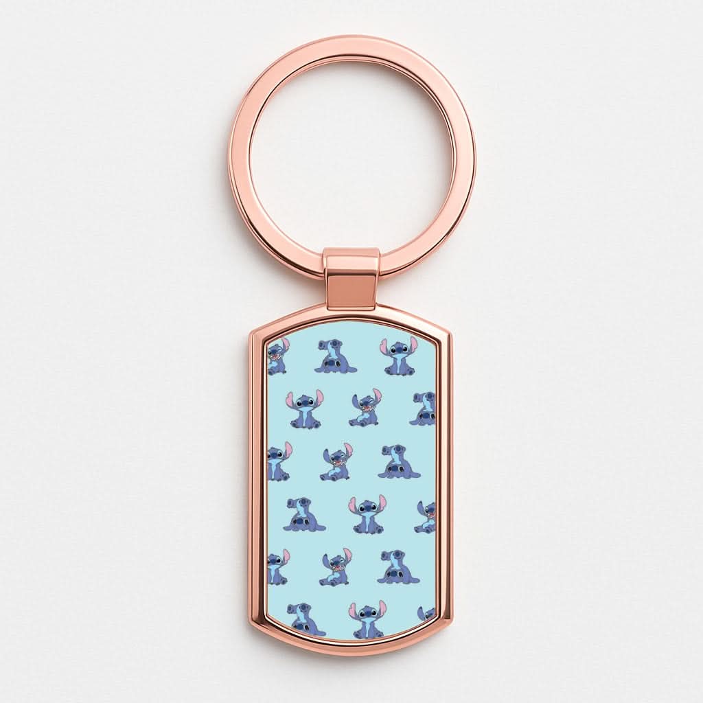 Cute Blue Alien Pose Pattern Rose Gold Keyring