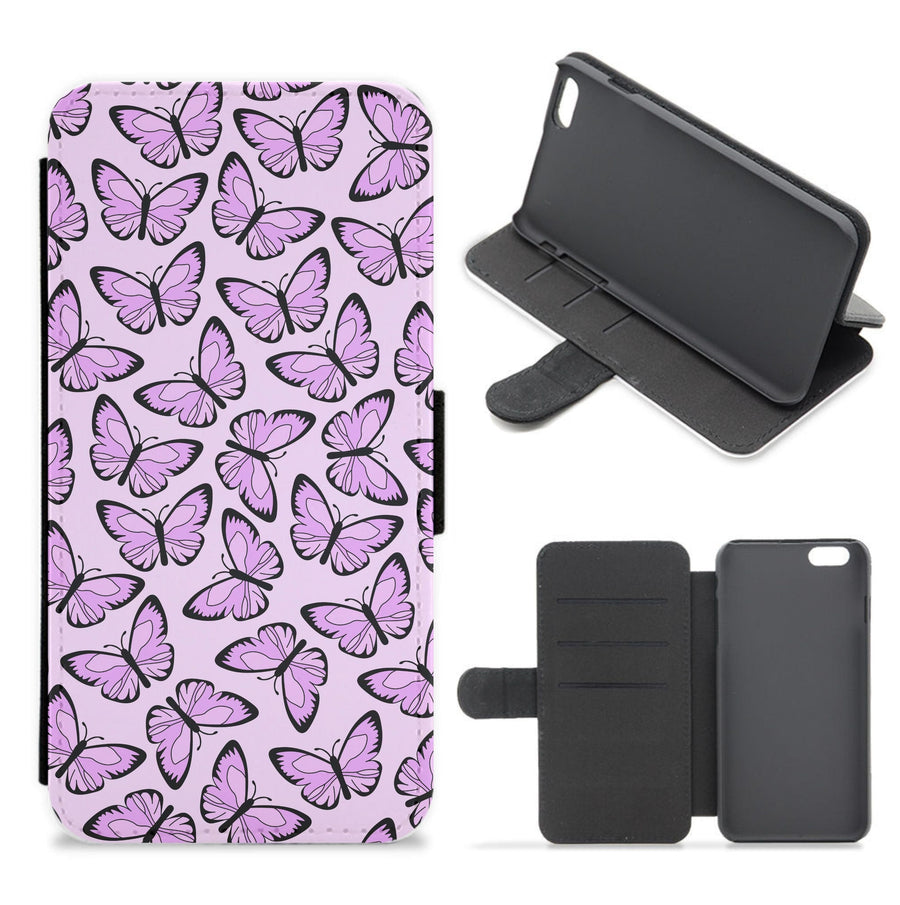 Pink And Black Butterfly - Butterfly Patterns Flip / Wallet Phone Case