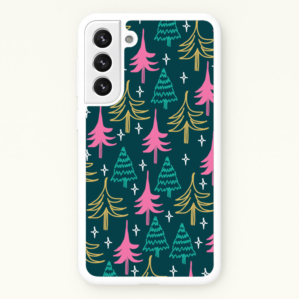 Colourful Sketched Christmas Trees Pattern Galaxy S21FE Case