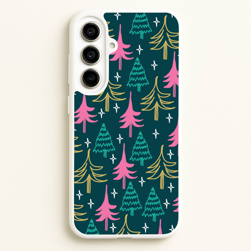 Colourful Sketched Christmas Trees Pattern Galaxy A56 Case