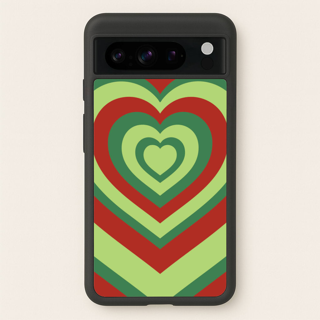Red And Green Trippy Heart Christmas Pattern Google Pixel 8 Pro Case