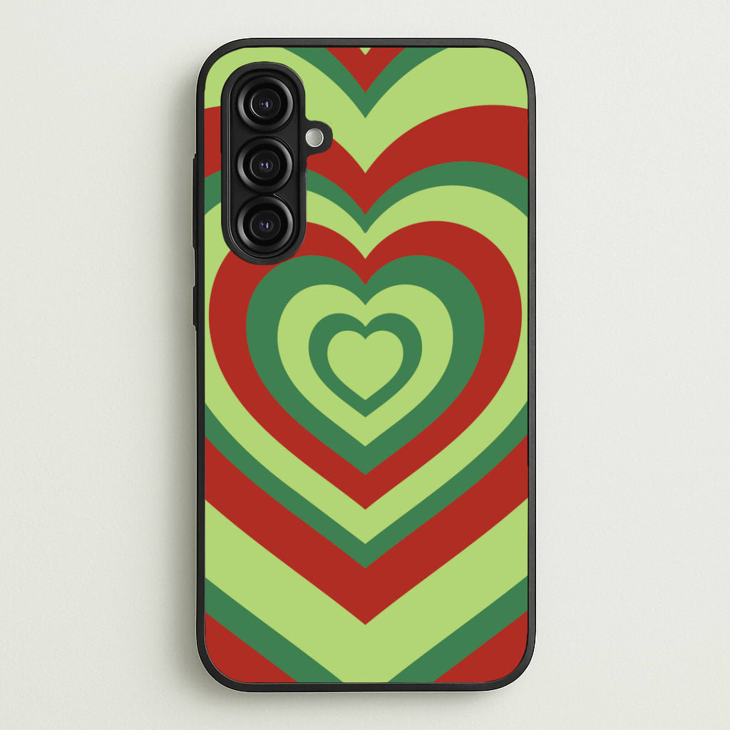 Red And Green Trippy Heart Christmas Pattern Galaxy A16 Case