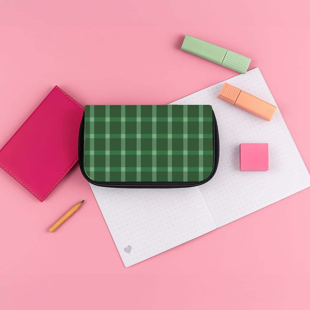 Dark Green Tartan Christmas Pattern Pencil Case