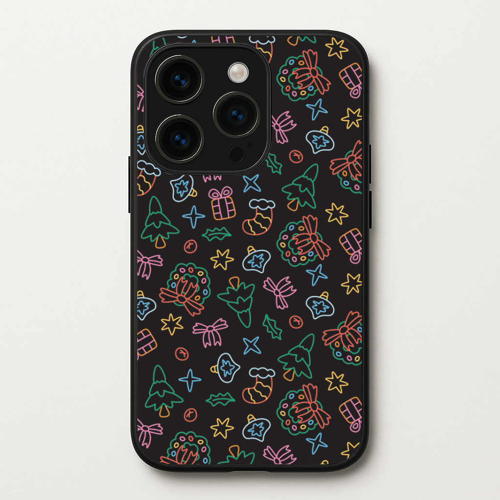 Neon Christmas Icons Pattern I iPhone 14 Pro Max Case