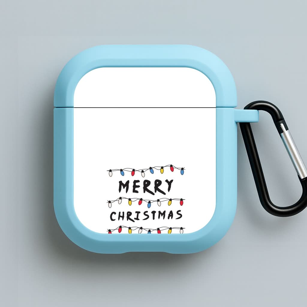 Merry Christmas String Lights Blue AirPods Case