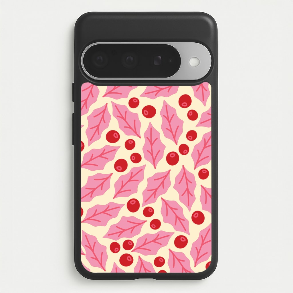 Pink Holly And Berries Pattern Google Pixel 10 Pro XL Case