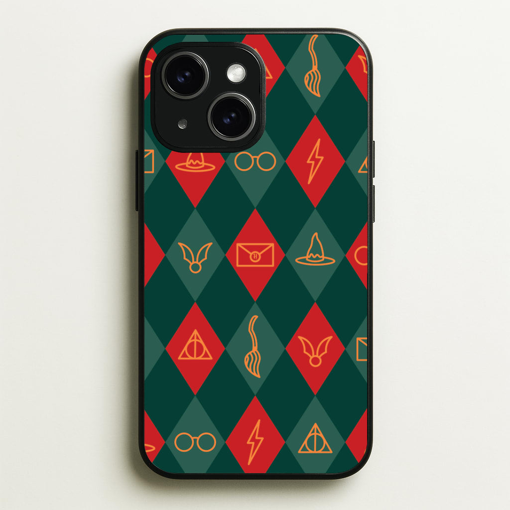 Christmas Wizard Icons Argyle Pattern iPhone 15 Plus Case