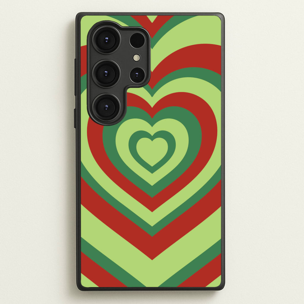 Red And Green Trippy Heart Christmas Pattern Galaxy S25 Ultra Case