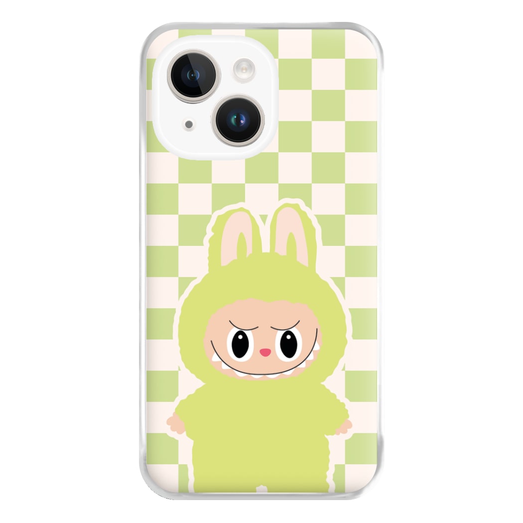 Checkered Cute Green Monster iPhone 14 Plus Case