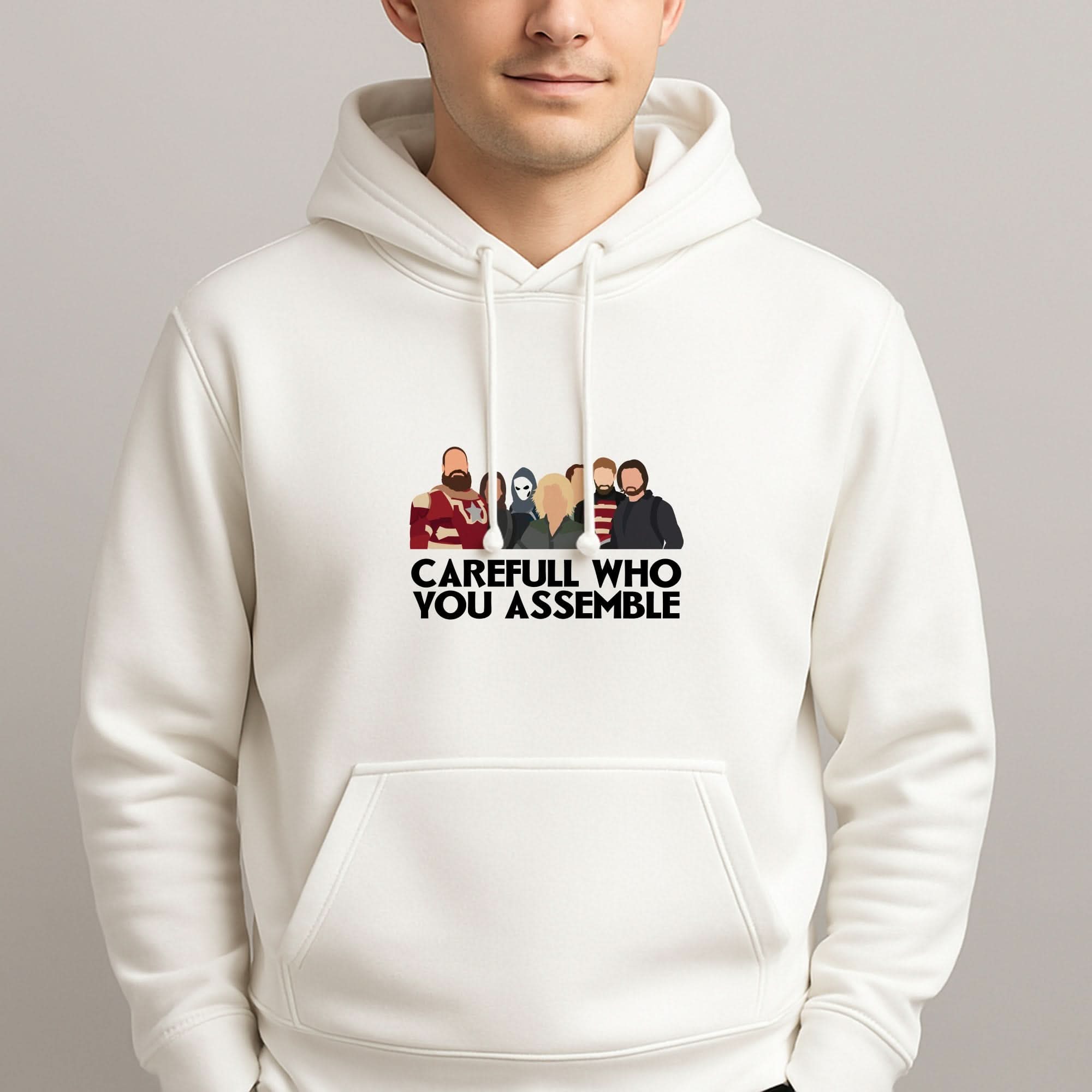 Careful Who You Assemble Mens Hoodie