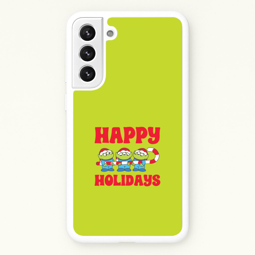 Happy Holidays Cute Green Aliens Galaxy S21 Case