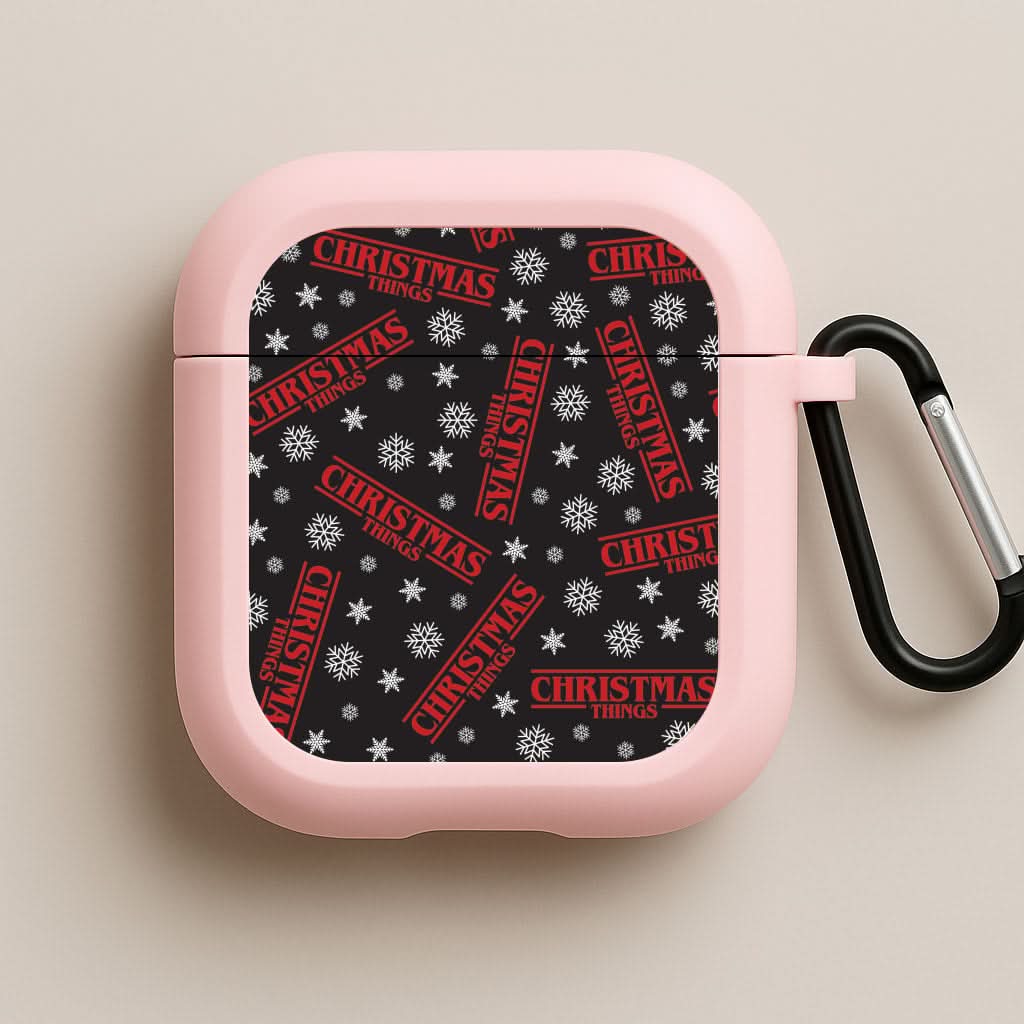 Christmas Things Snowflake Pattern Pink AirPods Case