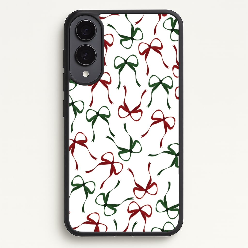 Red And Green Coquette Christmas Bows Pattern Galaxy S25 Edge Case