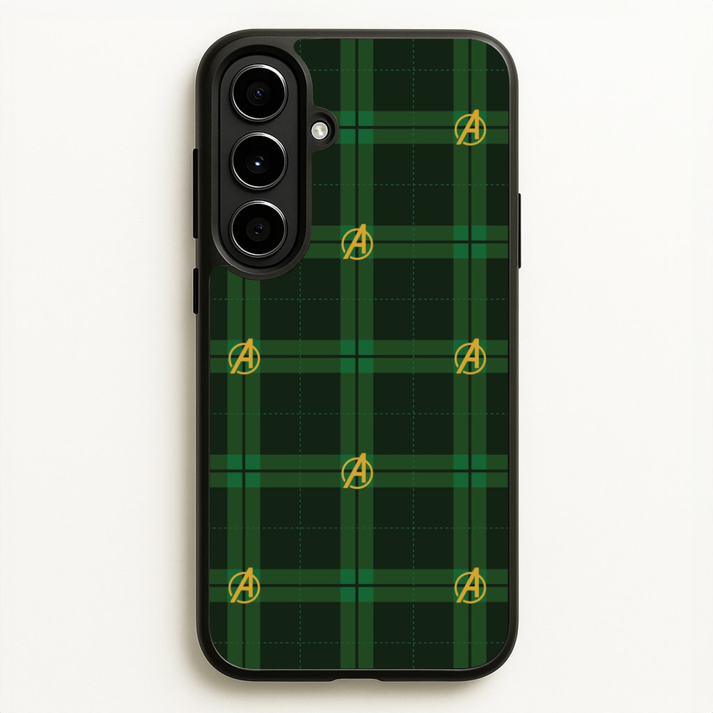 Superhero Team Green Tartan Pattern Galaxy A56 Case