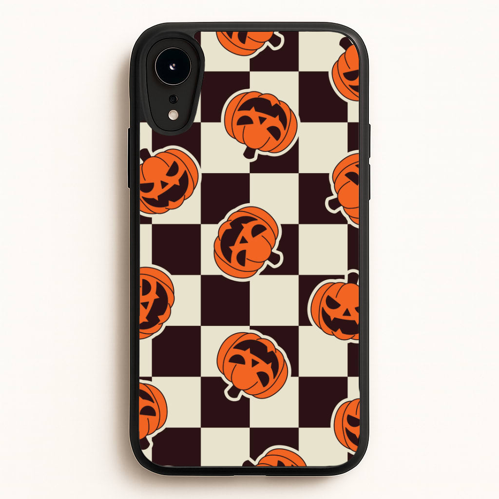 Pumpkin Stickers Checkered Pattern iPhone XR Case