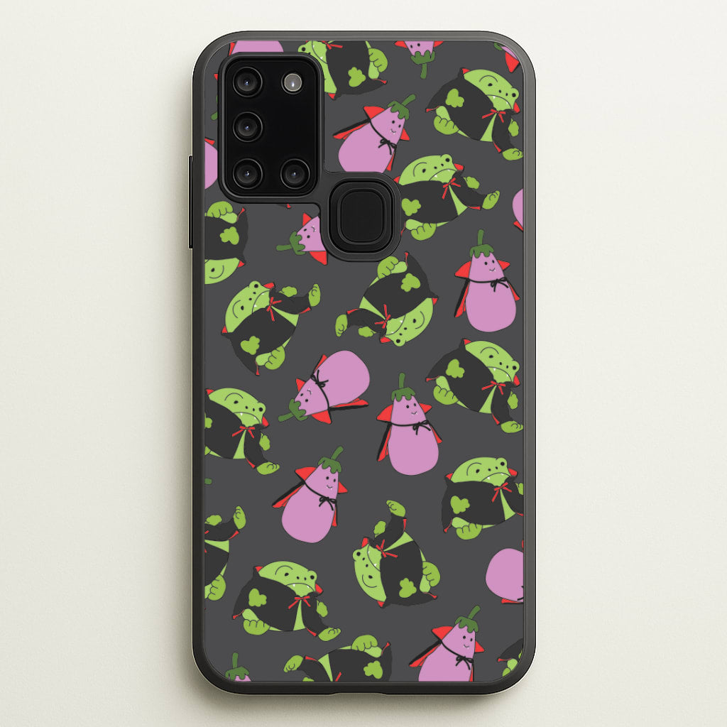 Vampire Frogs And Vegetables Pattern - Halloween Galaxy A21s Case