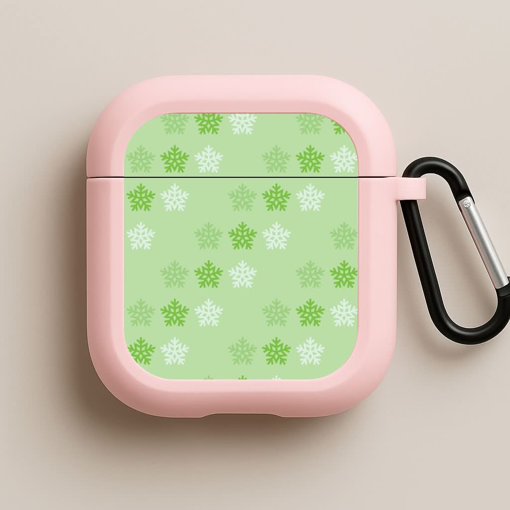 Green Slowflakes Christmas Pattern Pink AirPods Case