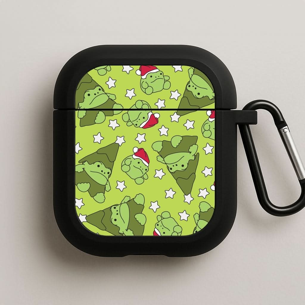 Christmas Frogs And Stars Plush Pattern AirPods Case
