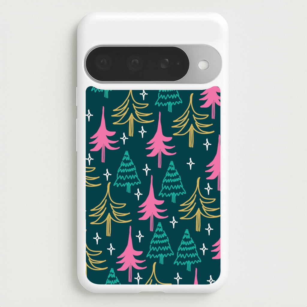 Colourful Sketched Christmas Trees Pattern Google Pixel 10 Pro XL Case
