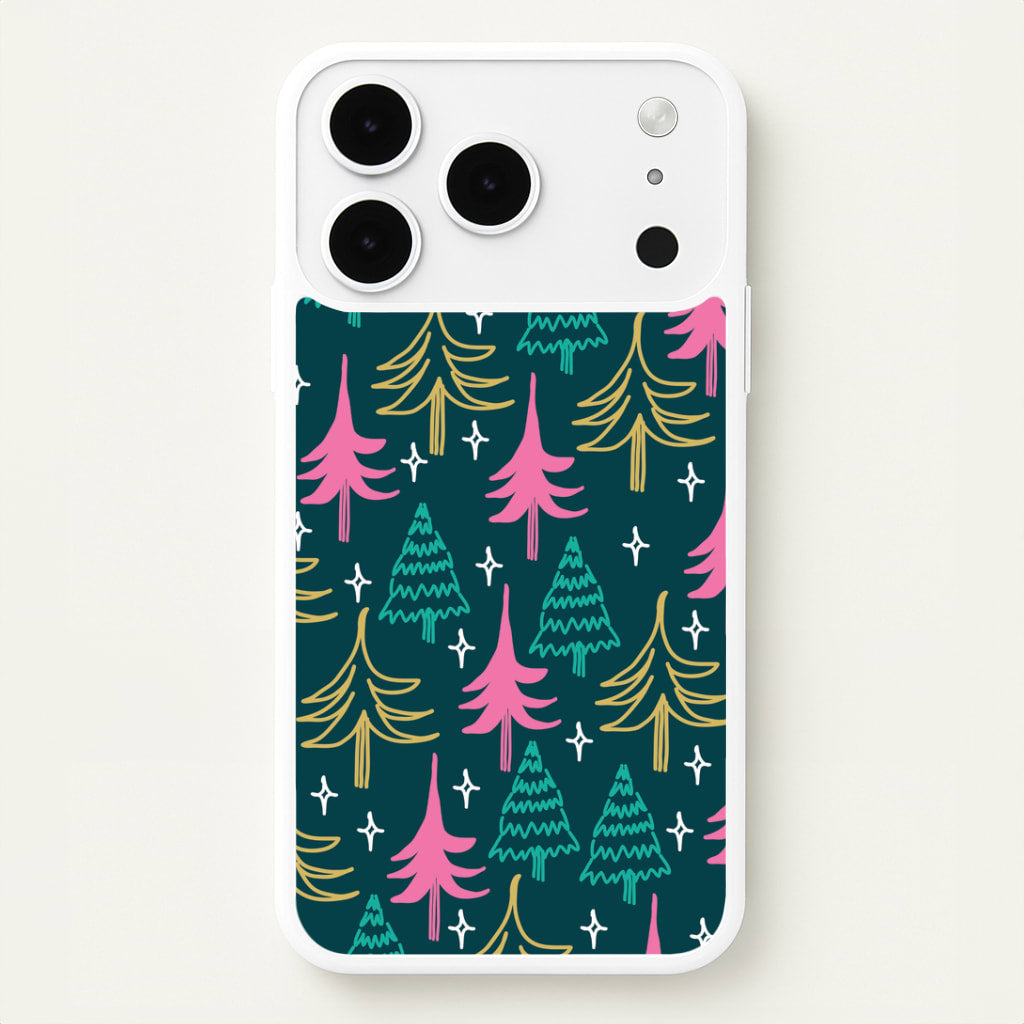 Colourful Sketched Christmas Trees Pattern iPhone 17 Pro Max Case