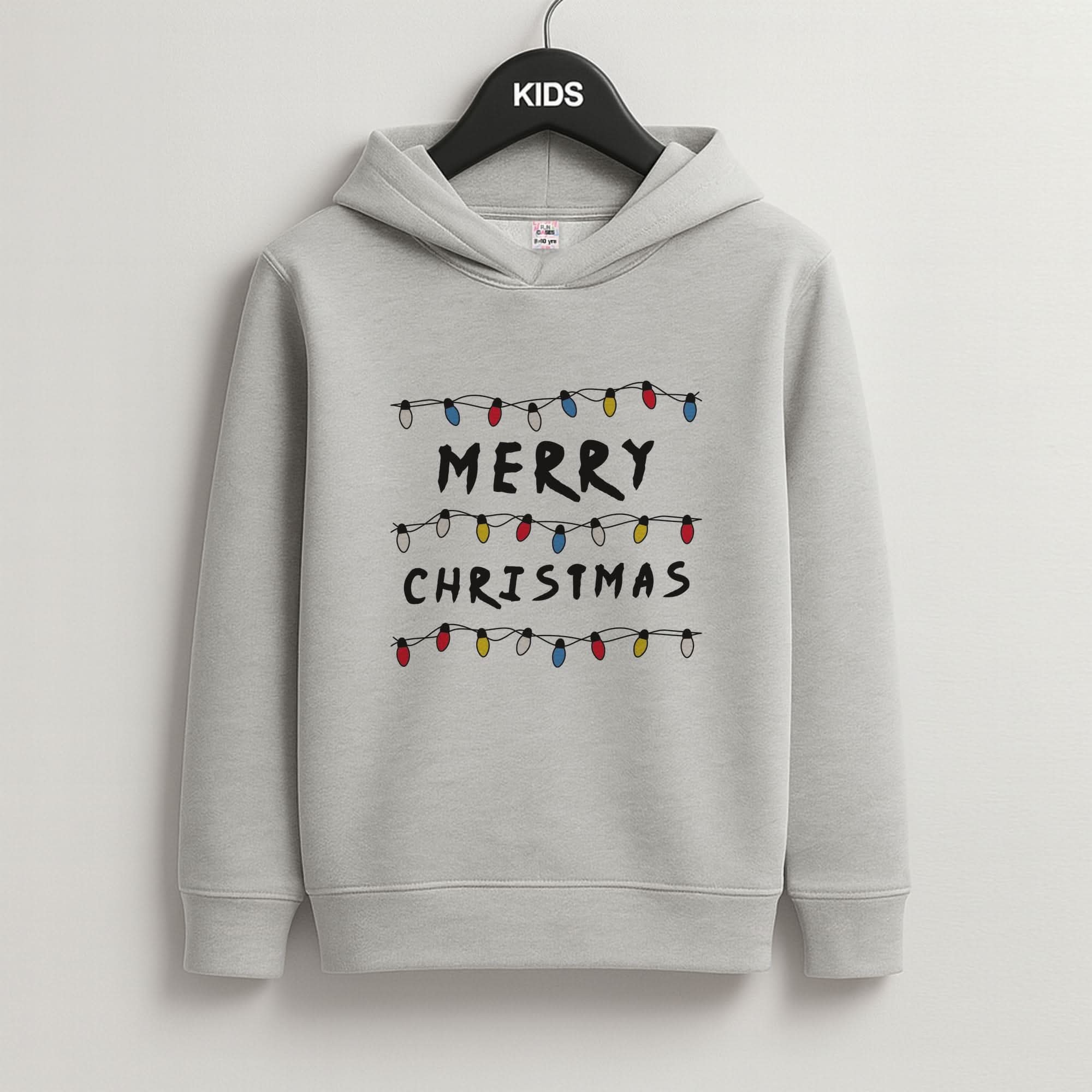 Merry Christmas String Lights Grey Kids Hoodie