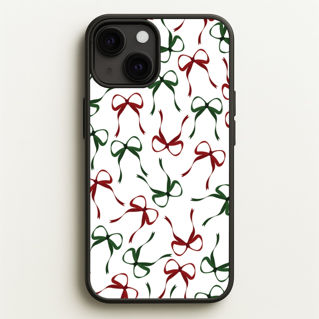 Red And Green Coquette Christmas Bows Pattern iPhone 13 Case