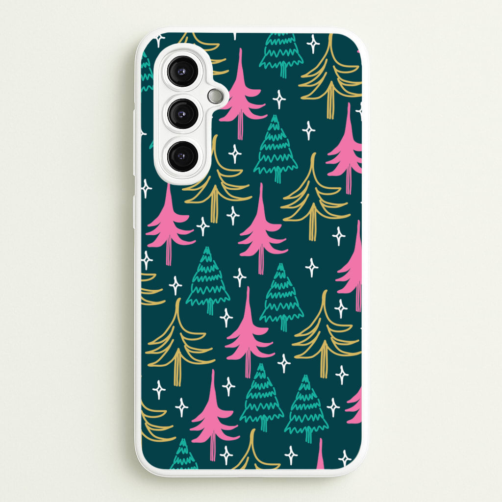 Colourful Sketched Christmas Trees Pattern Galaxy A14 Case