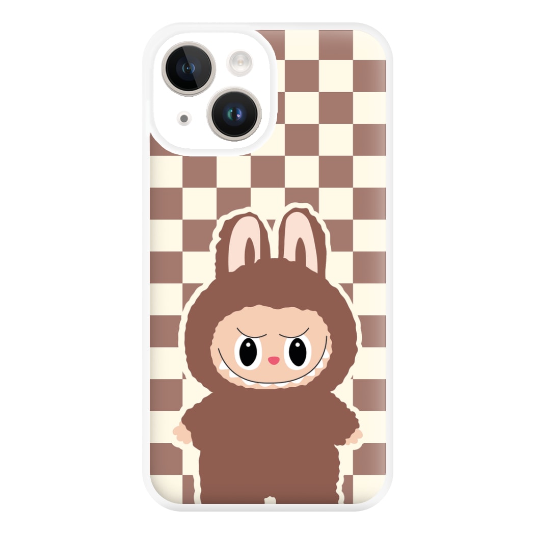 Checkered Cute Brown Monster iPhone 15 Case