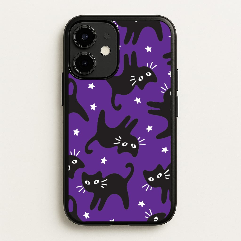 Cartoon Black Cats And Stars Pattern iPhone 12 / 12 Pro Case