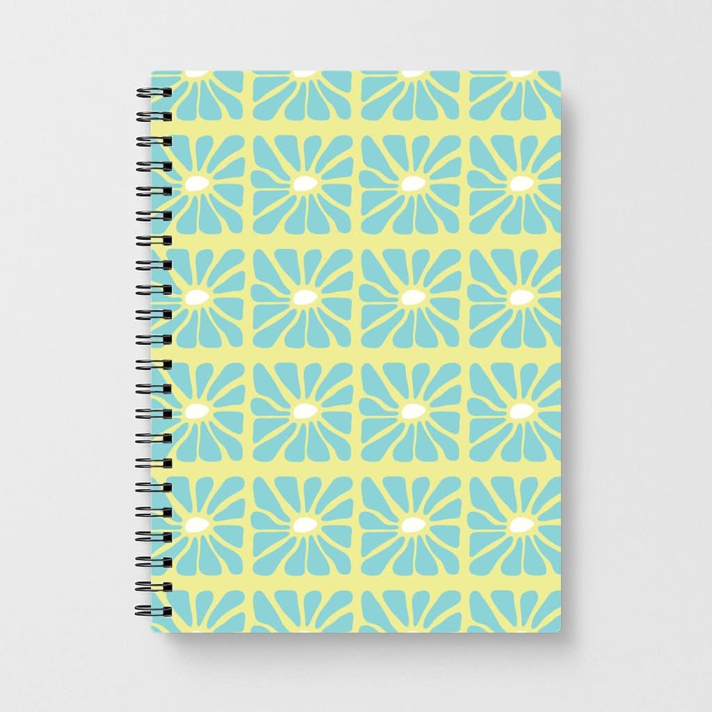 Square Abstract Flowers Blue Notebook